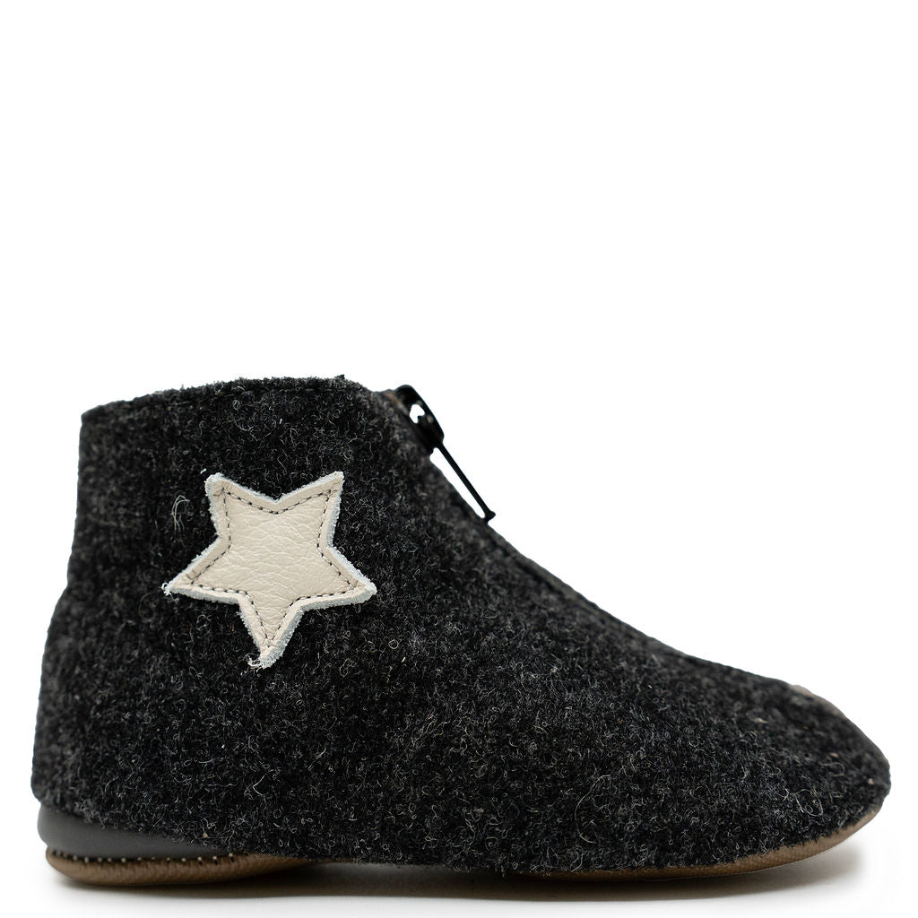 Pepe Gray Flannel Star Zipper Bootie-Tassel Children Shoes