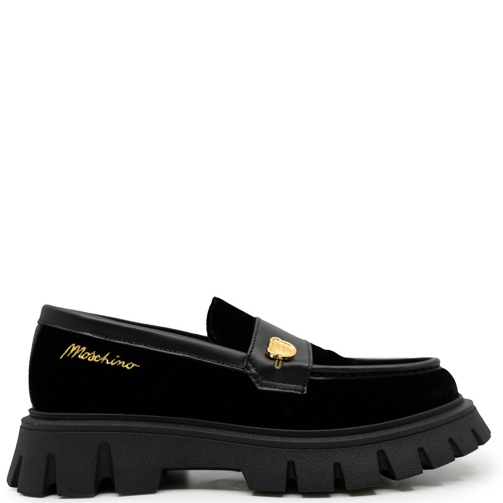 Moschino Black Velvet Chunky Penny Loafer-Tassel Children Shoes