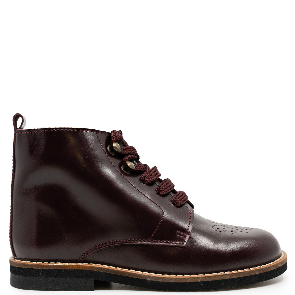 Blublonc Burgundy Leather Perf Bootie-Tassel Children Shoes