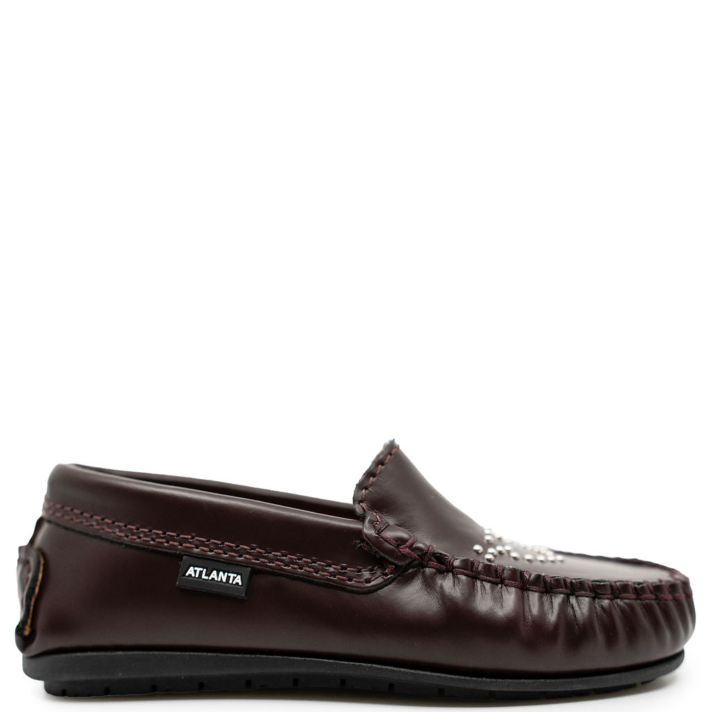 Atlanta Mocassin Burgundy Heart Studded Loafer-Tassel Children Shoes