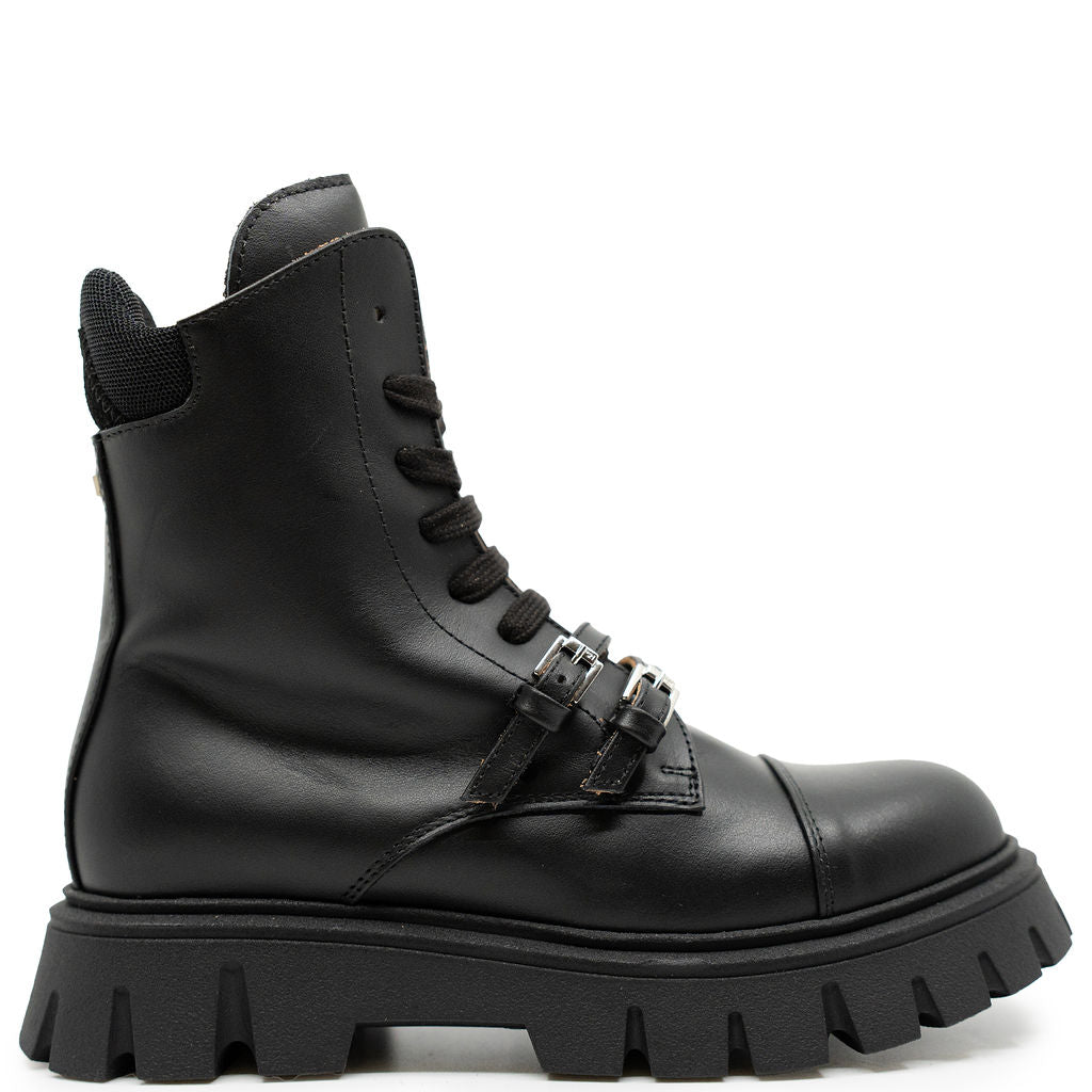 N°21 Black Chunky Buckle Boot-Tassel Children Shoes