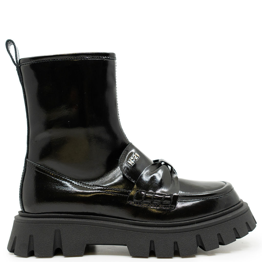 N°21 Black Patent Bow Loafer Boot-Tassel Children Shoes