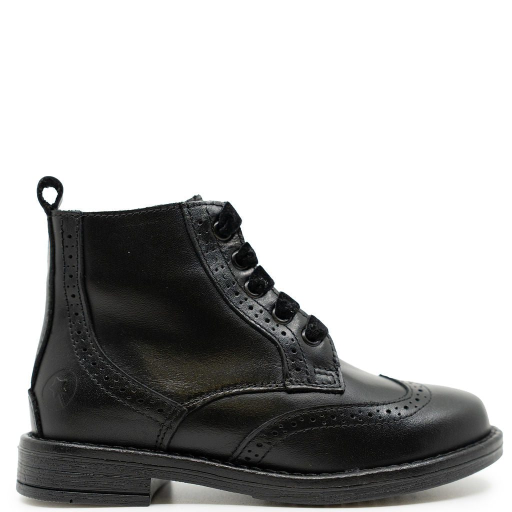 LMDI Black Leather Wingtip Velvet Lace Bootie-Tassel Children Shoes