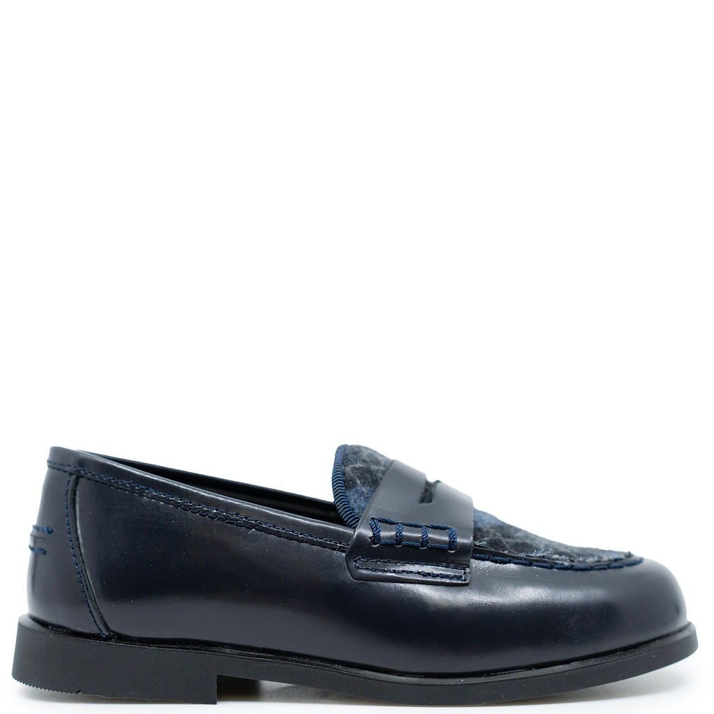 LMDI Navy Florentic Plaid Loafer-Tassel Children Shoes