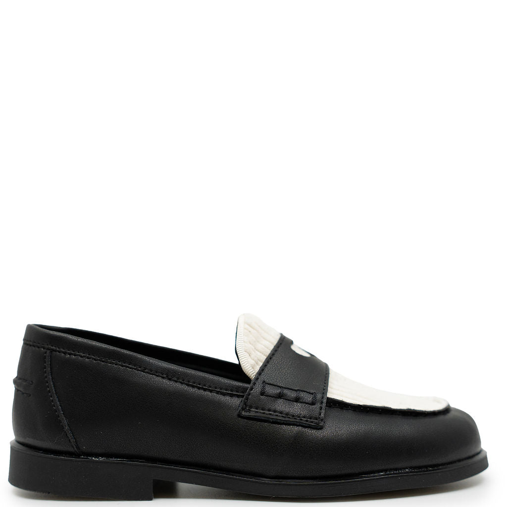 LMDI Black and White Cord Heart Penny Loafer-Tassel Children Shoes