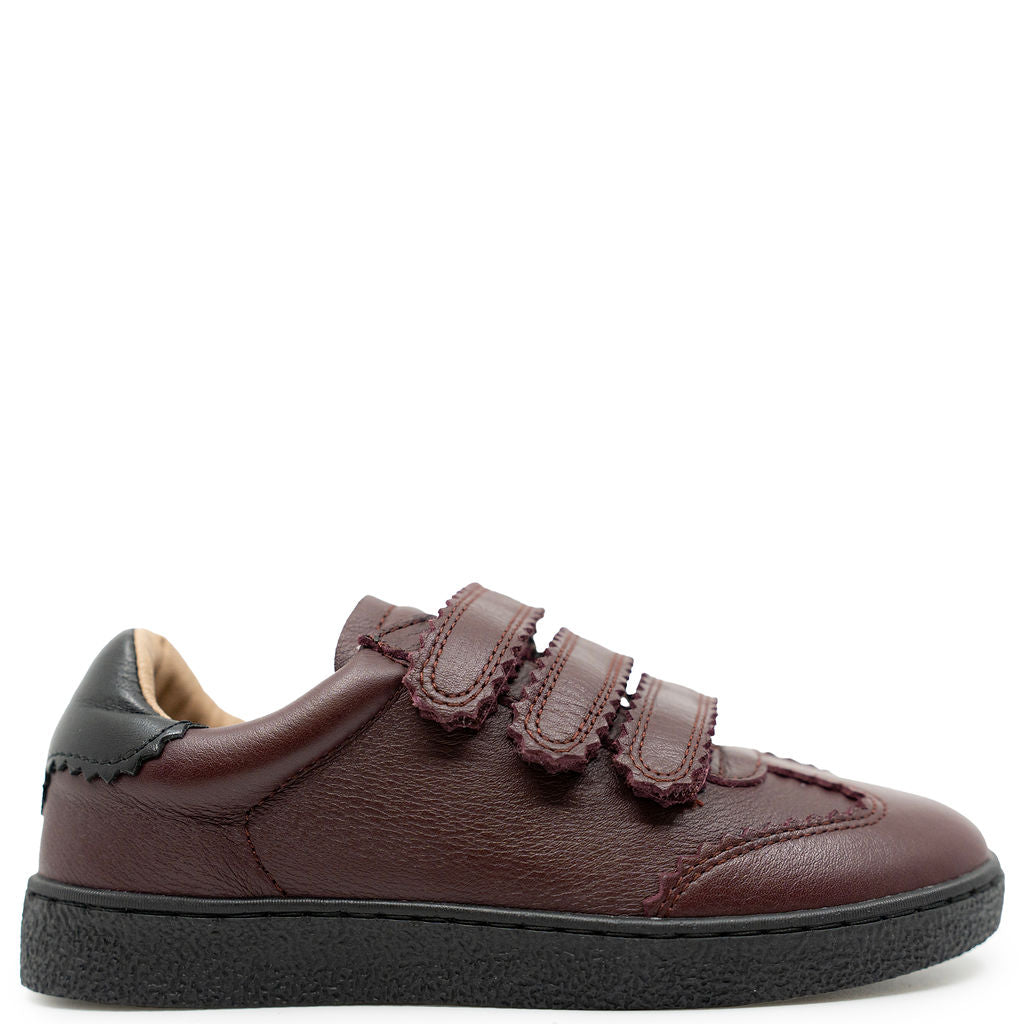 Porte Burgundy Scalloped Triple Velcro Sneaker-Tassel Children Shoes