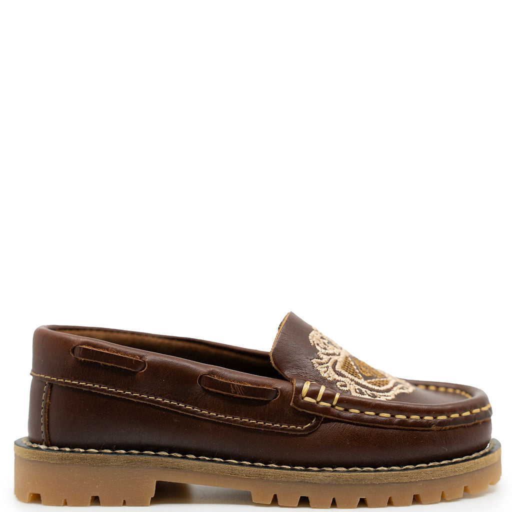 LMDI Brown Embroidered Chunky Loafer-Tassel Children Shoes