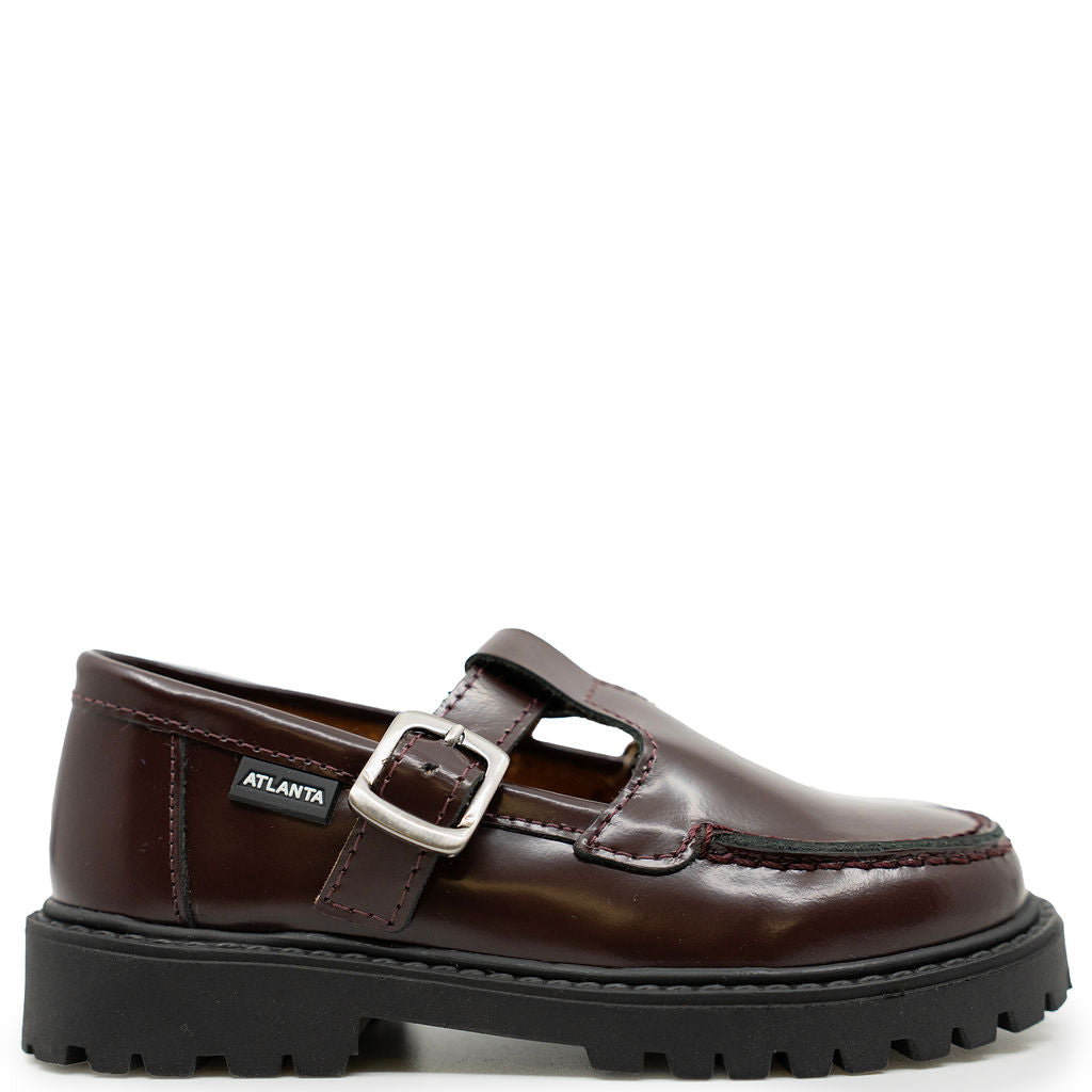Atlanta Mocassin Burgundy Florentic Chunky T Strap-Tassel Children Shoes