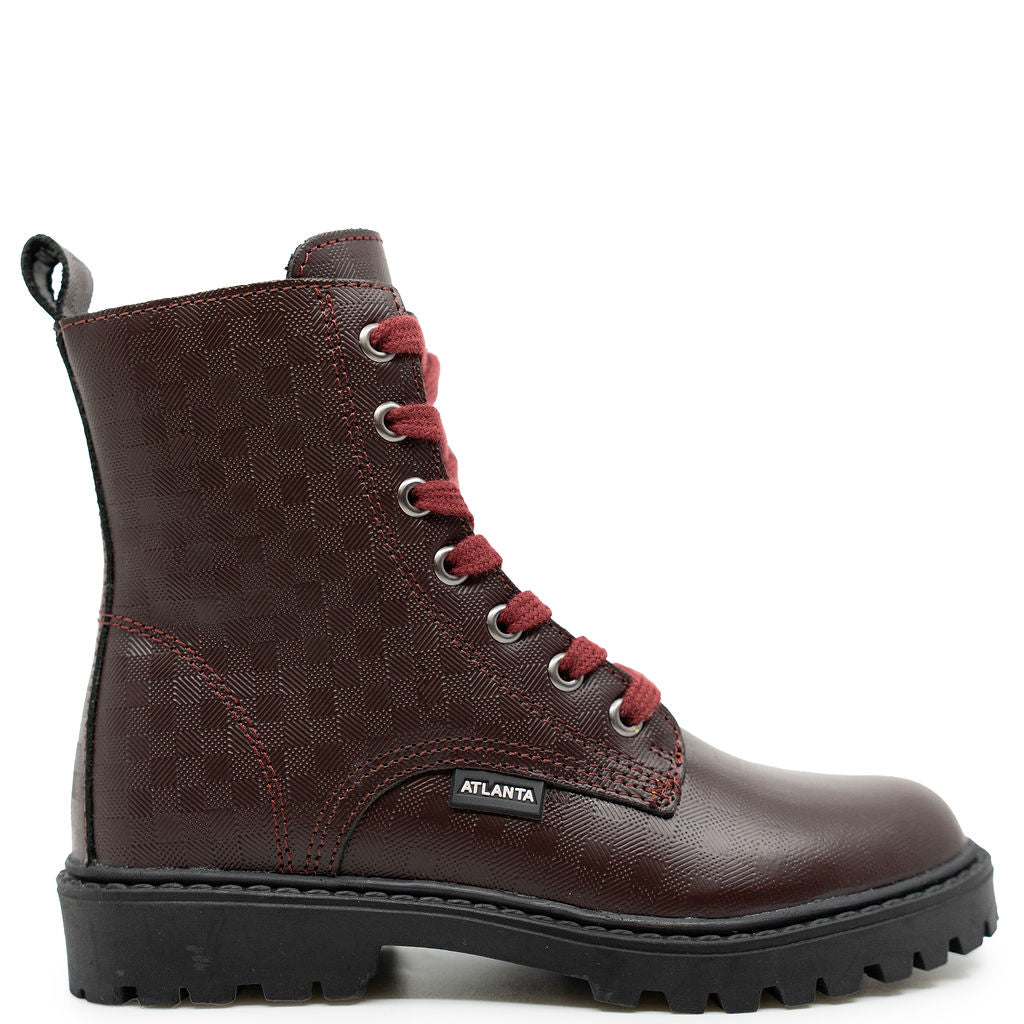 Atlanta Mocassin Burgundy Plaid Boot-Tassel Children Shoes
