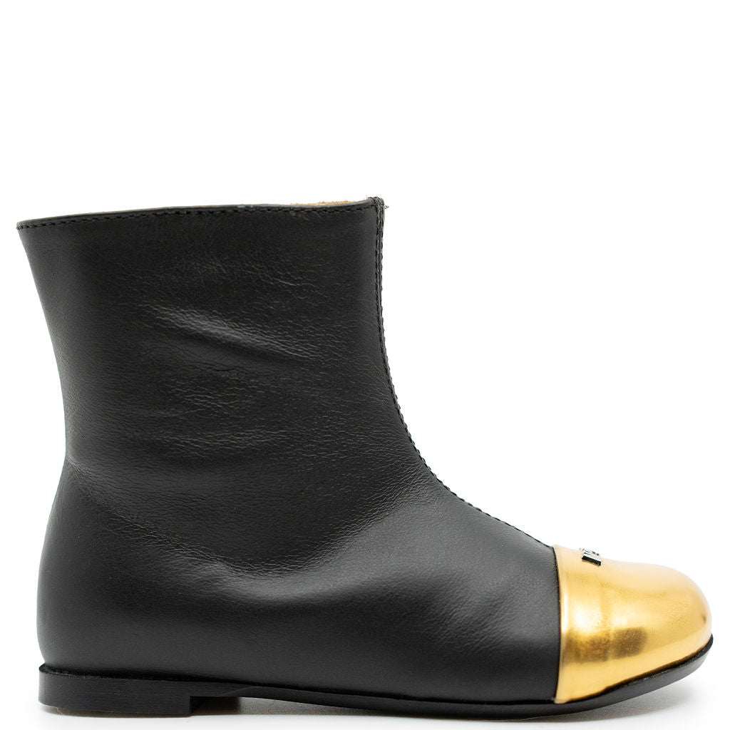 N°21 Black and Gold Captoe Dress Bootie-Tassel Children Shoes