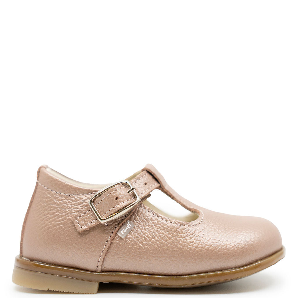 Emel Pearlized Pink Heart T Strap Baby Shoe-Tassel Children Shoes
