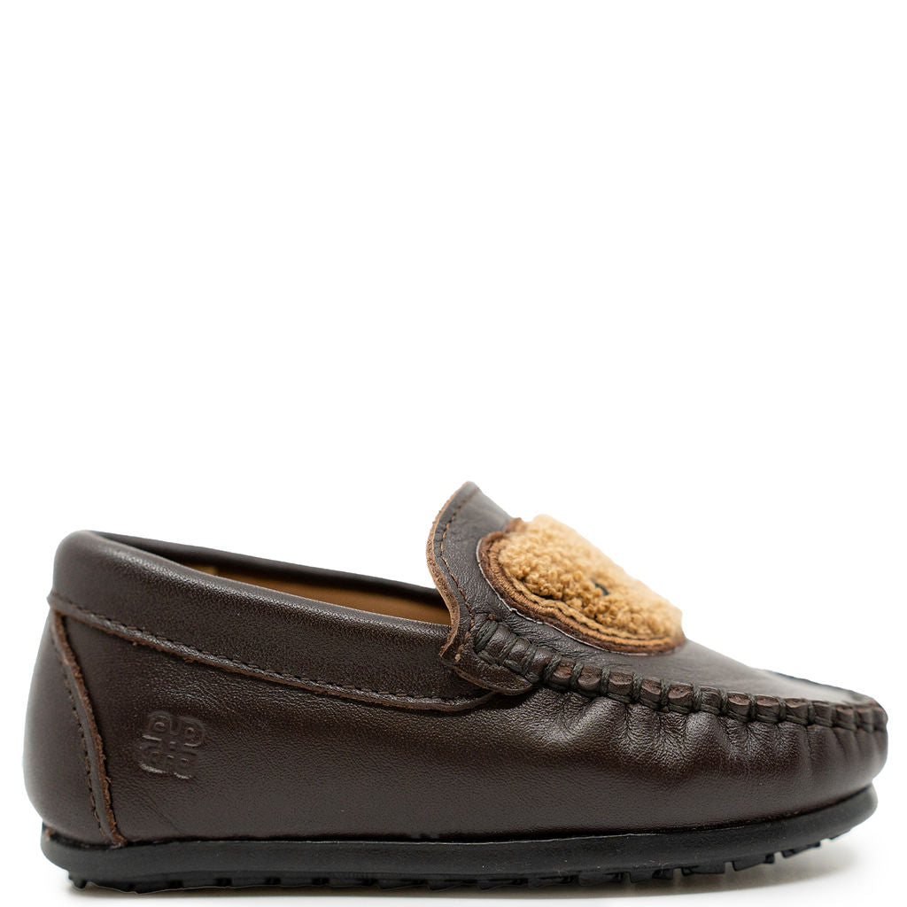 Porte Dark Brown Bear Patch Loafer-Tassel Children Shoes