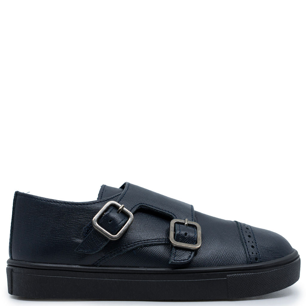 Blublonc Navy Textured Captoe Dress Sneaker-Tassel Children Shoes