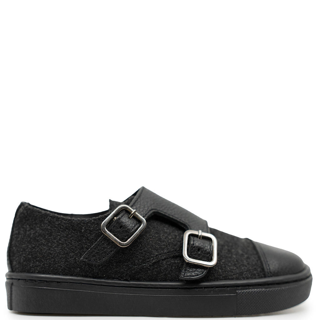 Blublonc Black and Gray Wool Captoe Dress Sneaker-Tassel Children Shoes