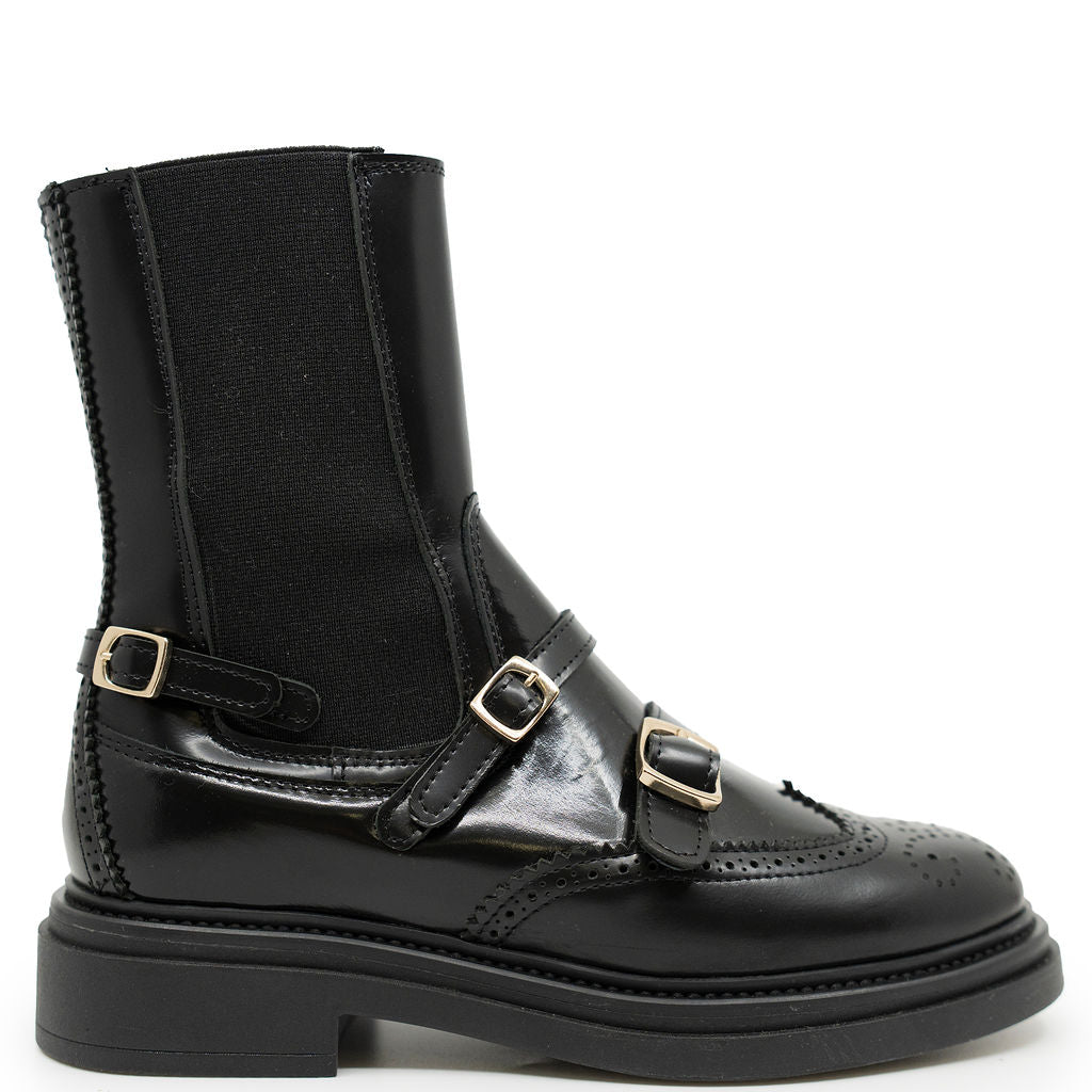 Spain+Co Black Florentic Wingtip Buckles Boot-Tassel Children Shoes