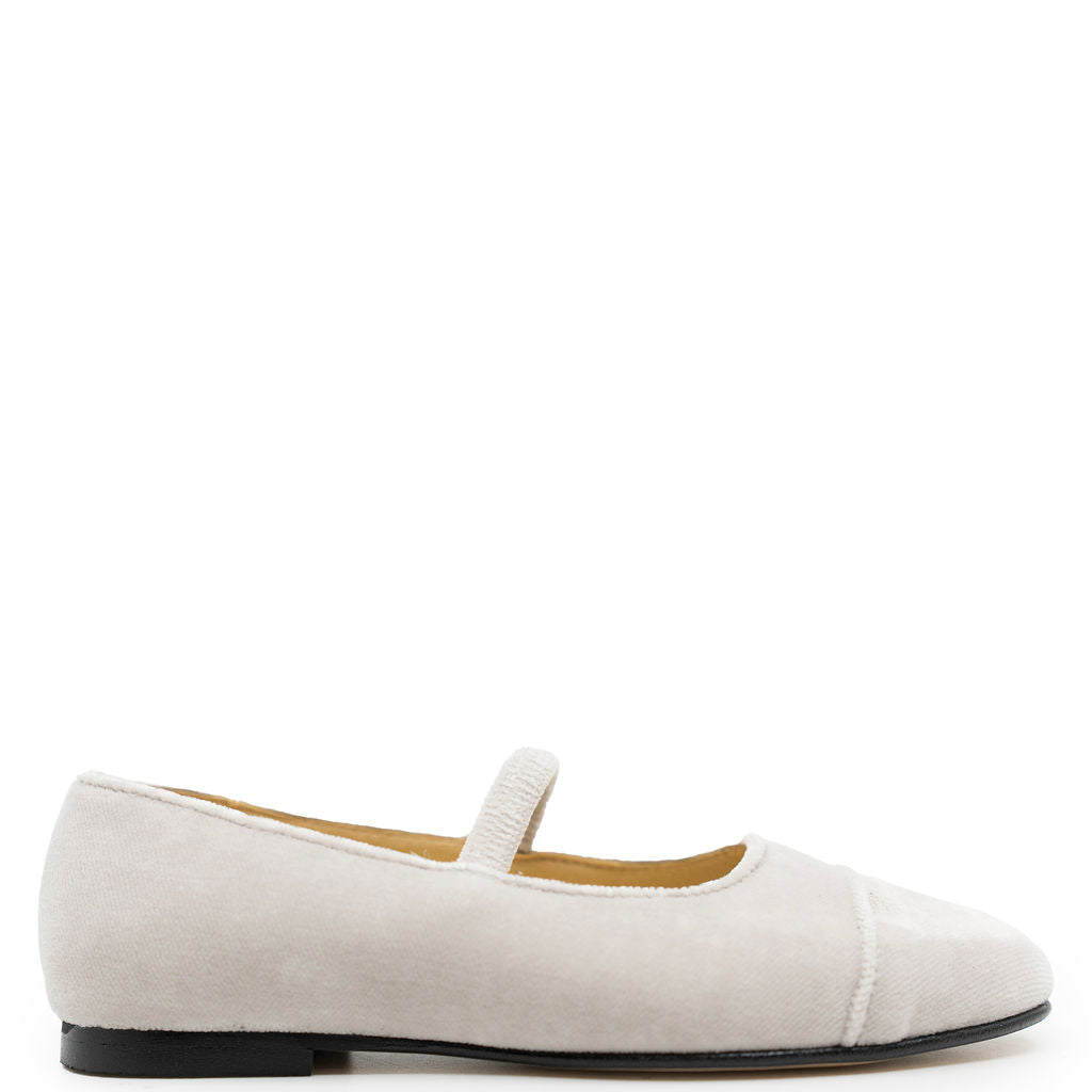 Spain+Co Off White Velvet Elastic Flat-Tassel Children Shoes
