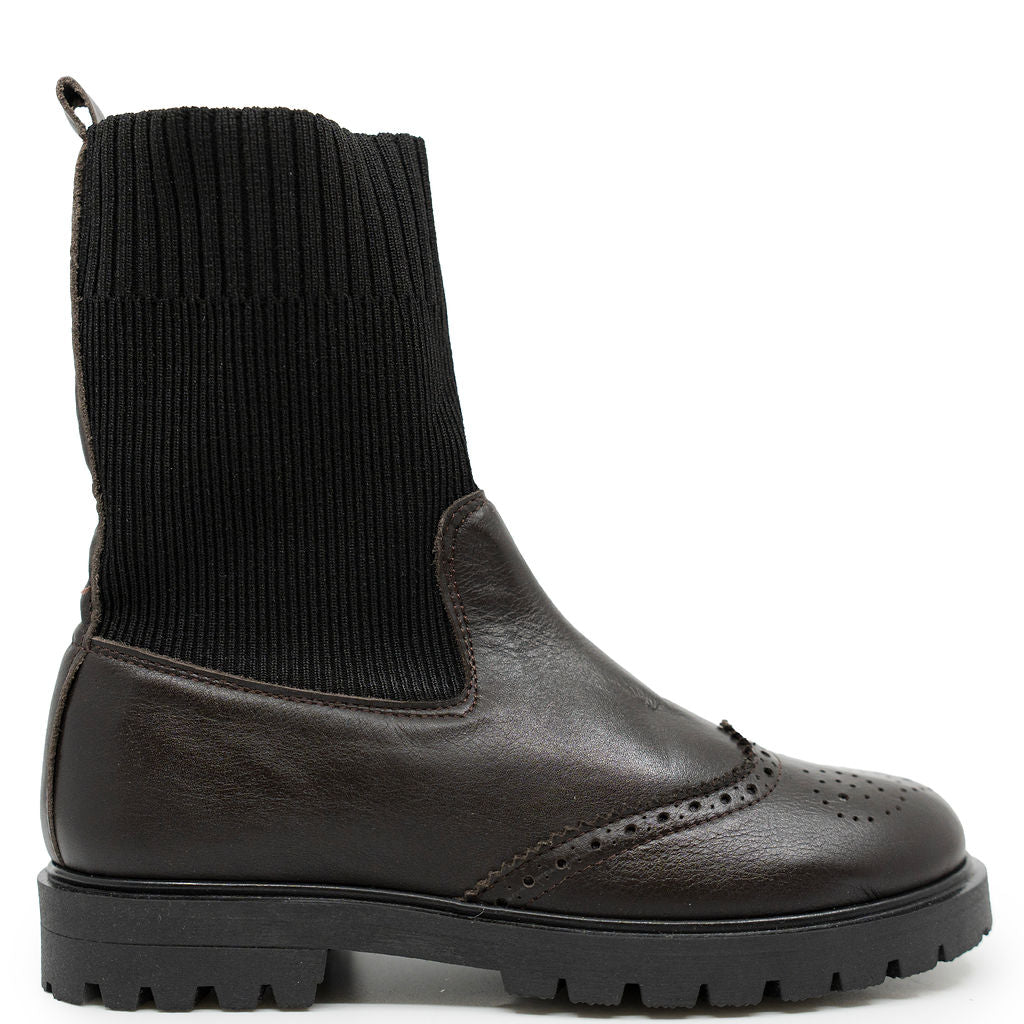 Spain+Co Brown Wingtip Elastic Boot-Tassel Children Shoes