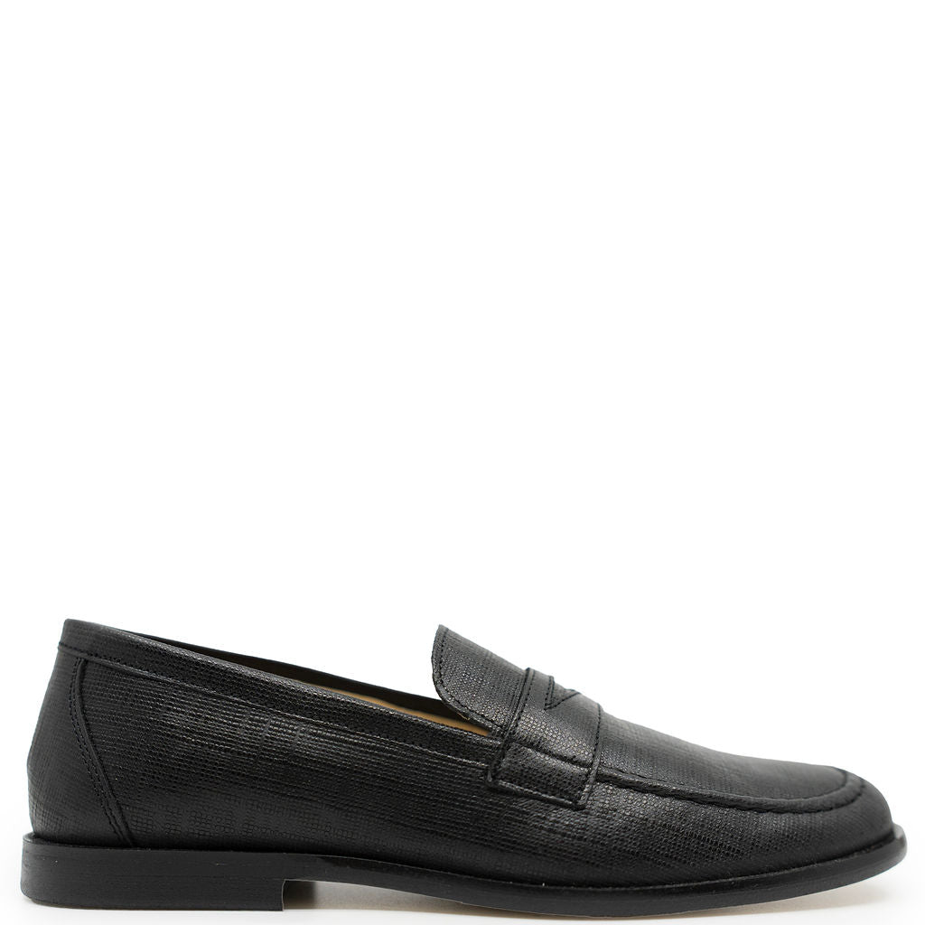 Spain+Co Black Textured Penny Dress Loafer-Tassel Children Shoes