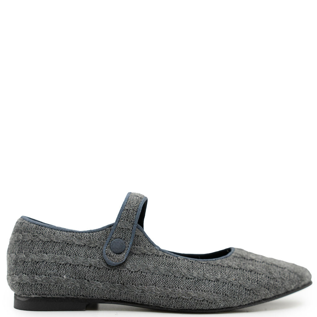 LMDI Gray Cableknit Pointed Mary Jane-Tassel Children Shoes