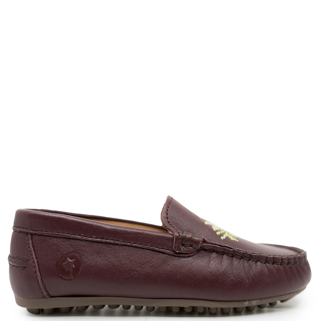 LMDI Burgundy Flower Embroidered Loafer-Tassel Children Shoes