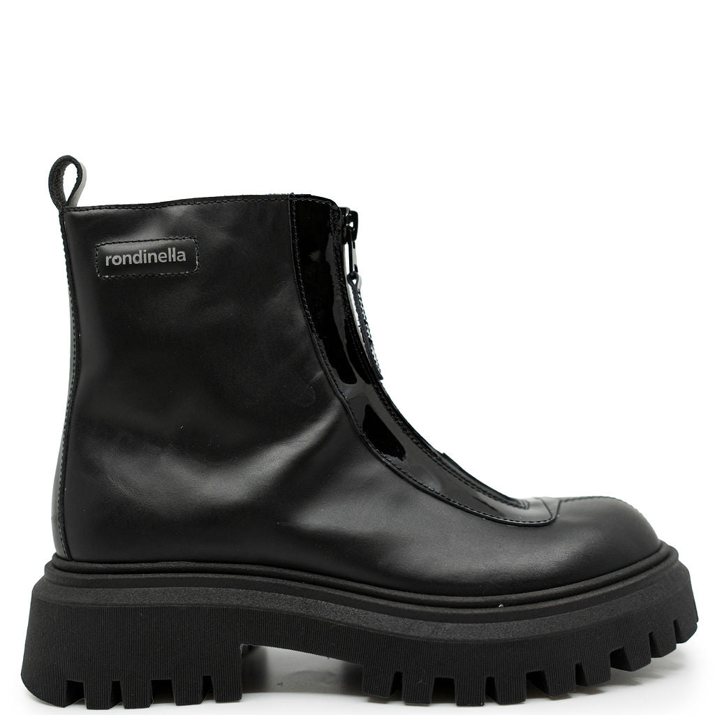 Rondinella Black Front Zipper Chunky Boot-Tassel Children Shoes