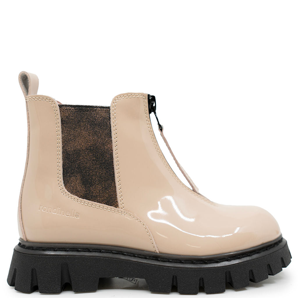Rondinella Cream Patent Chunky Zipper Boot-Tassel Children Shoes