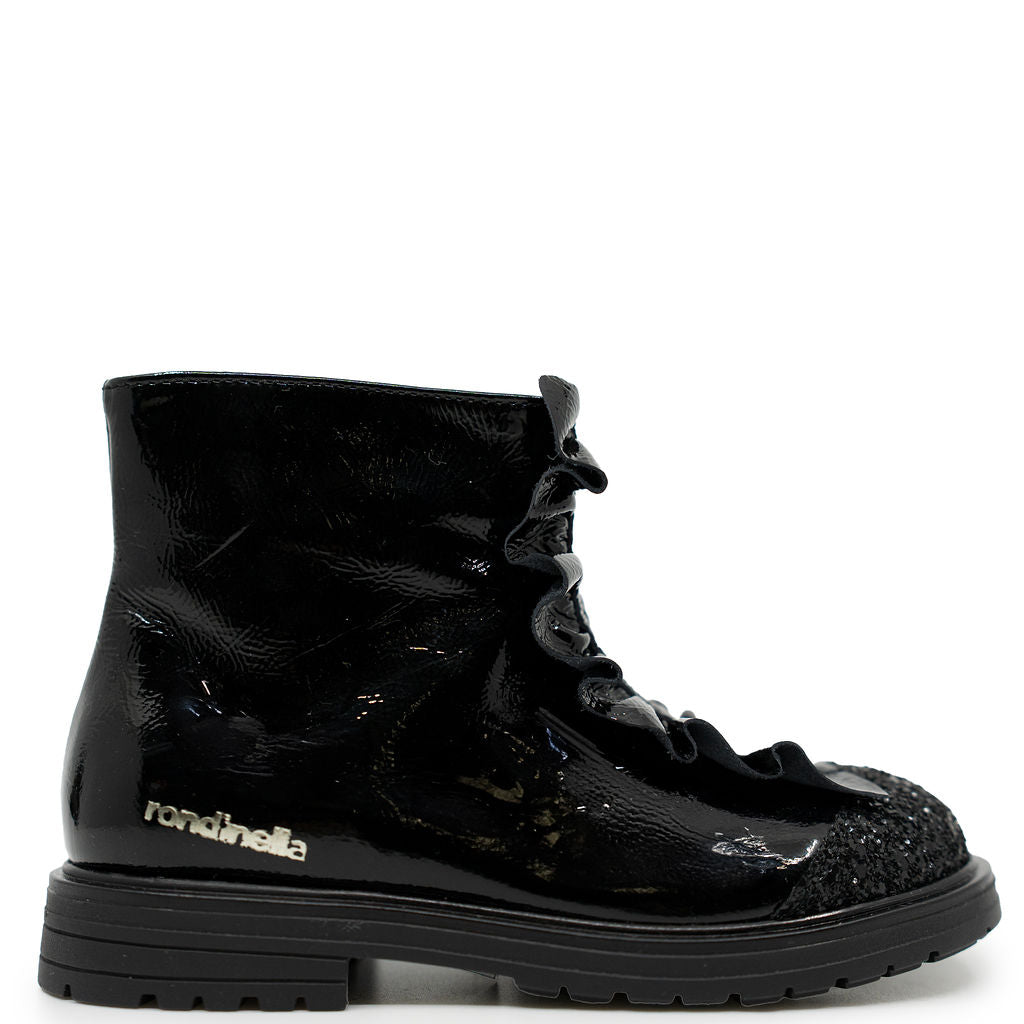 Rondinella Black Ruffle Bootie-Tassel Children Shoes