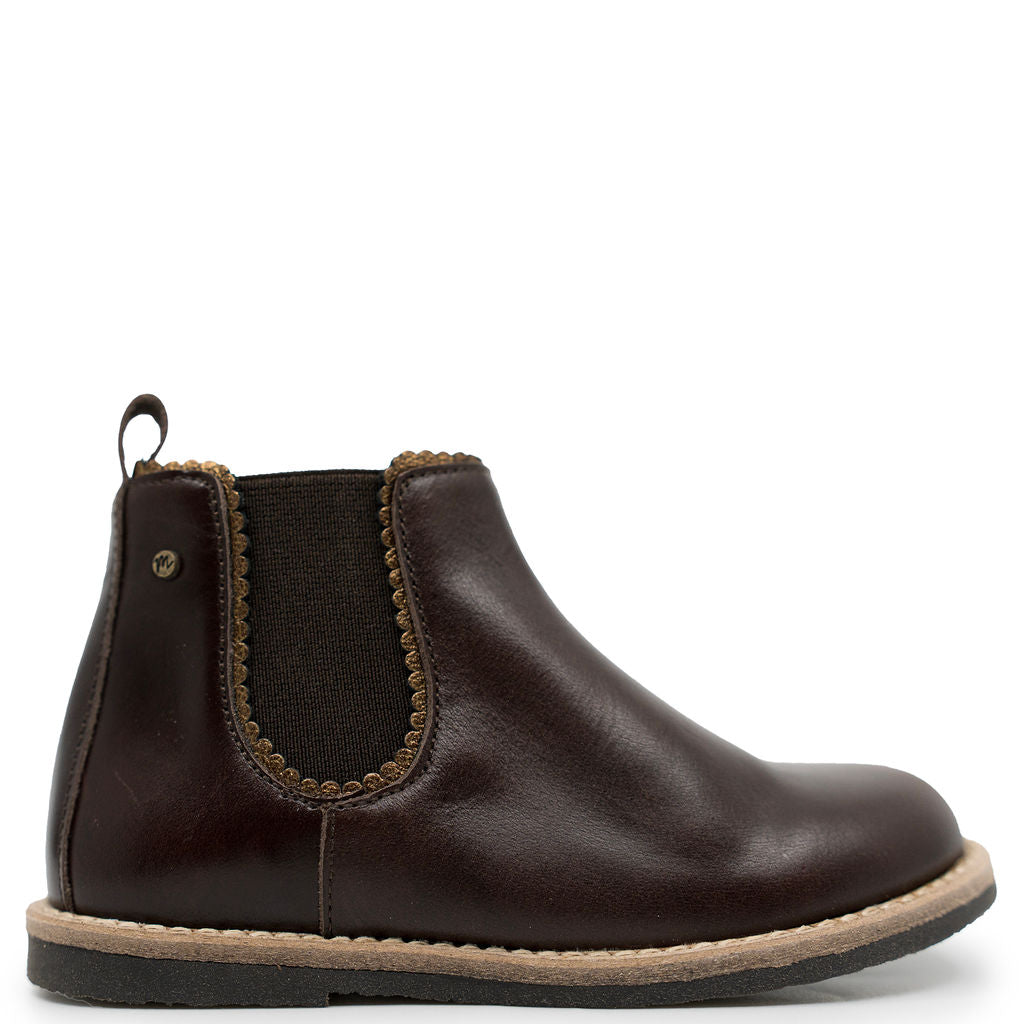 Manuela Chocolate Scalloped Boot-Tassel Children Shoes