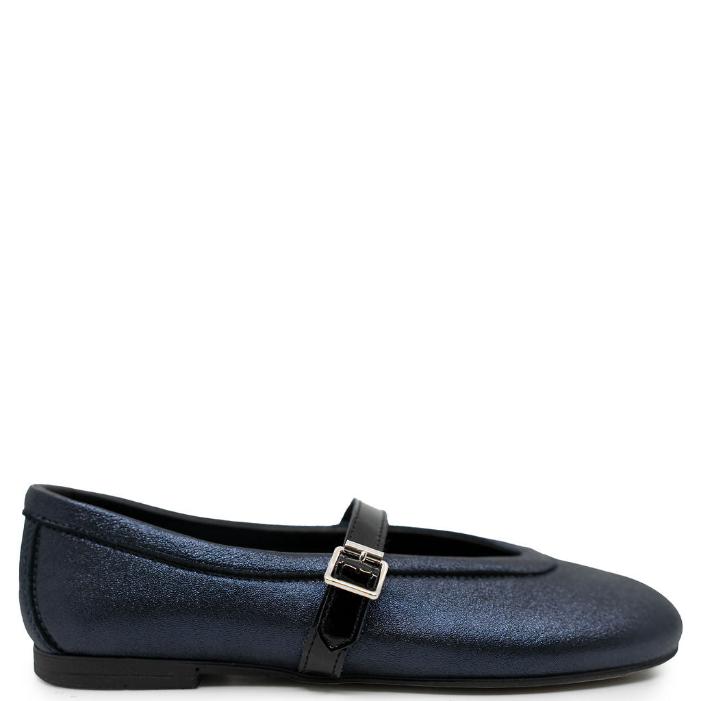 Rondinella Navy Shimmer Strap Flat-Tassel Children Shoes