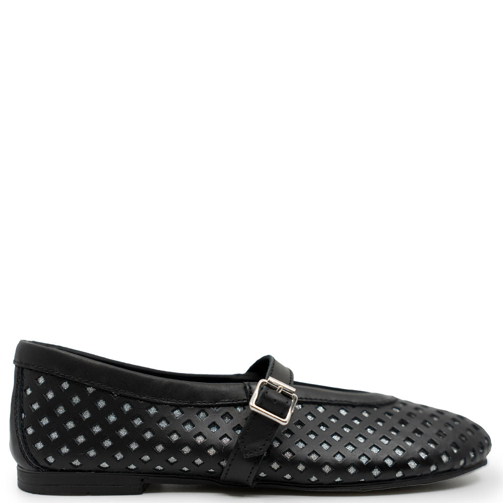 Rondinella Black and Silver Basket Mary Jane-Tassel Children Shoes
