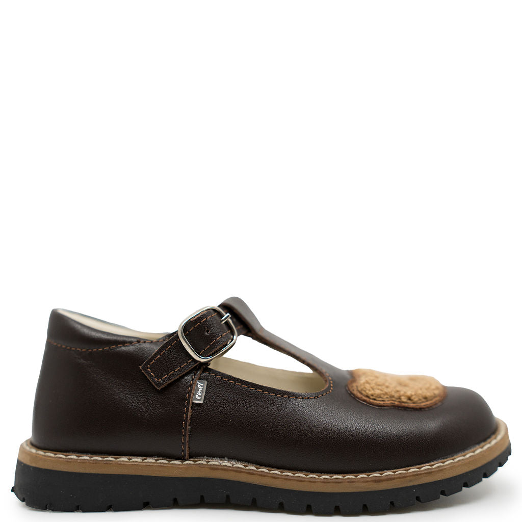 Emel Dark Brown Bear T Strap-Tassel Children Shoes