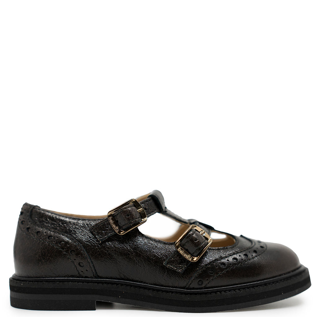 Beberlis Dark Brown Double T Strap-Tassel Children Shoes