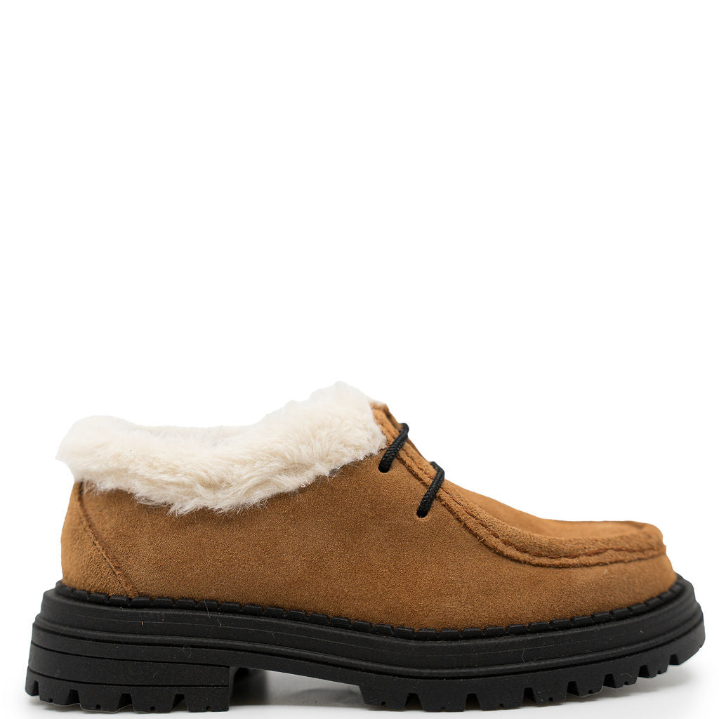 Blublonc Cognac Shearling Trim Oxford-Tassel Children Shoes