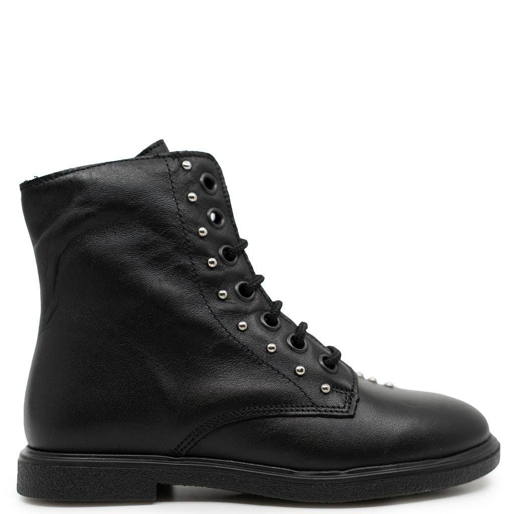 Blublonc Black Leather Stud Boot-Tassel Children Shoes