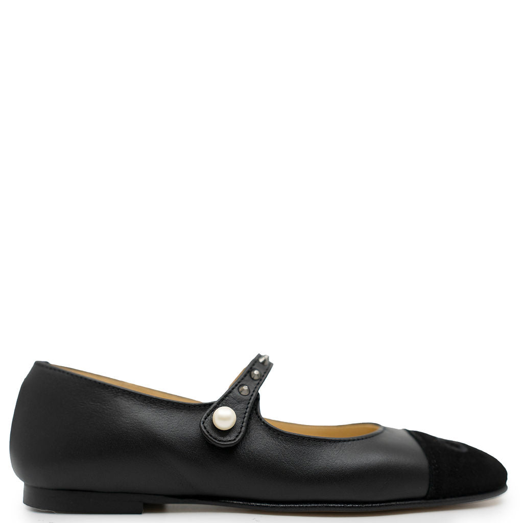 Spain+Co Black Studded Pearl Mary Jane-Tassel Children Shoes