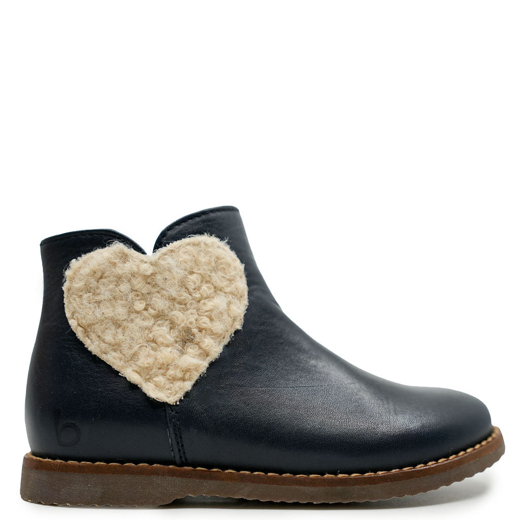 Beberlis Navy Fur Heart Bootie-Tassel Children Shoes
