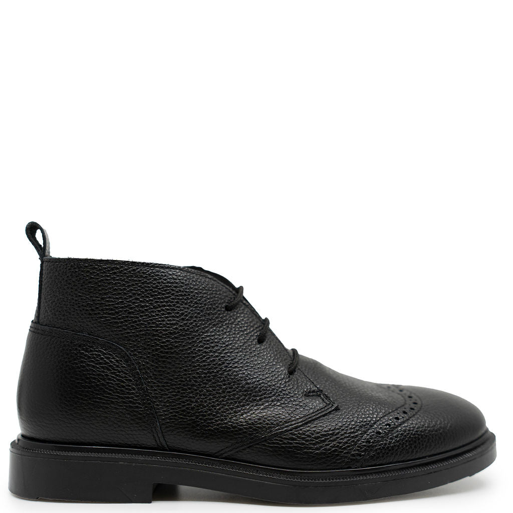 Blublonc Black Pebbled Wingtip Bootie-Tassel Children Shoes