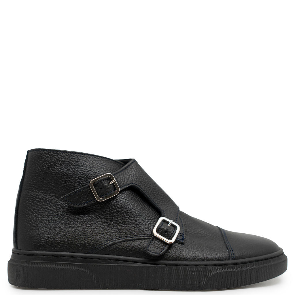 Blublonc Black Pebbled Mid Top Dress Sneaker-Tassel Children Shoes