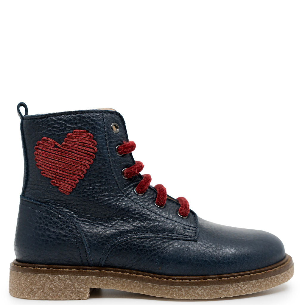 Beberlis Navy and Red Heart Boot-Tassel Children Shoes