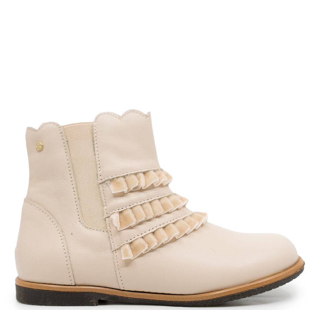 Manuela Cream Velvet Ruffle Zipper Bootie-Tassel Children Shoes