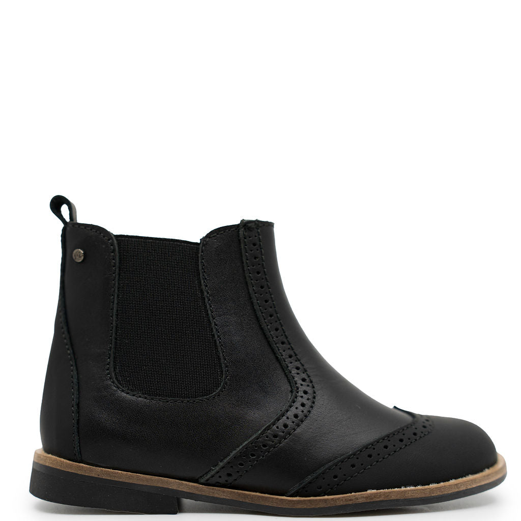 Manuela Black Leather Wingtip Zipper Bootie-Tassel Children Shoes