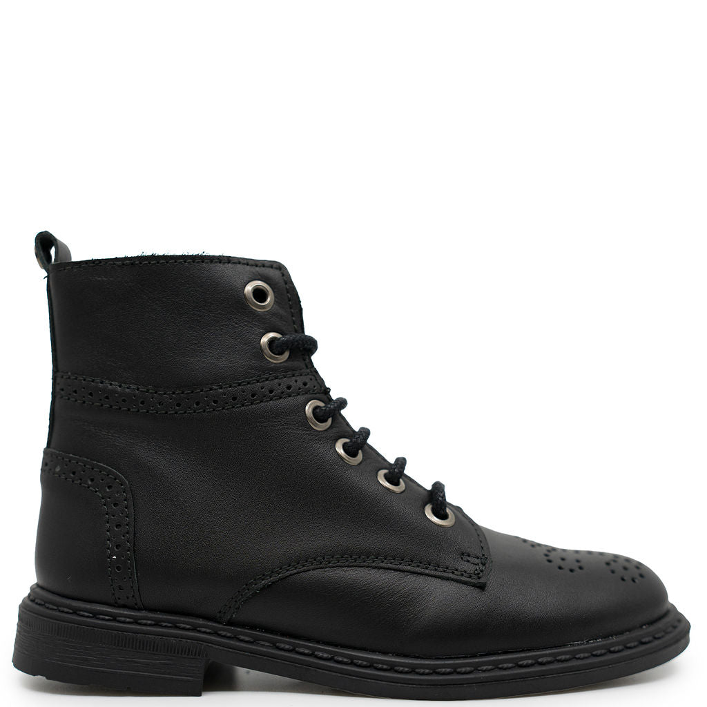 Manuela Black Laceup Boot-Tassel Children Shoes