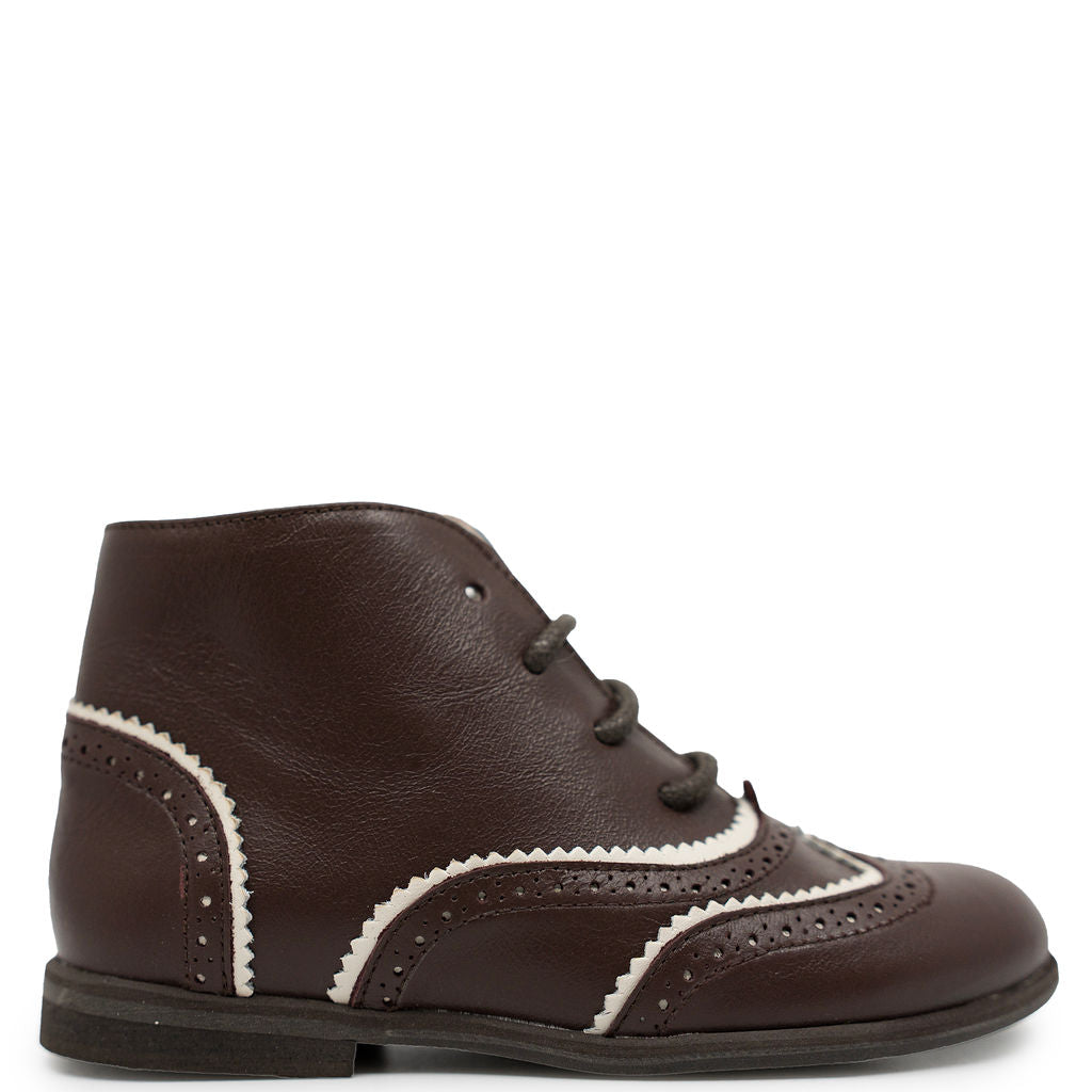 Manuela Brown Two Tone Wingtip Bootie-Tassel Children Shoes