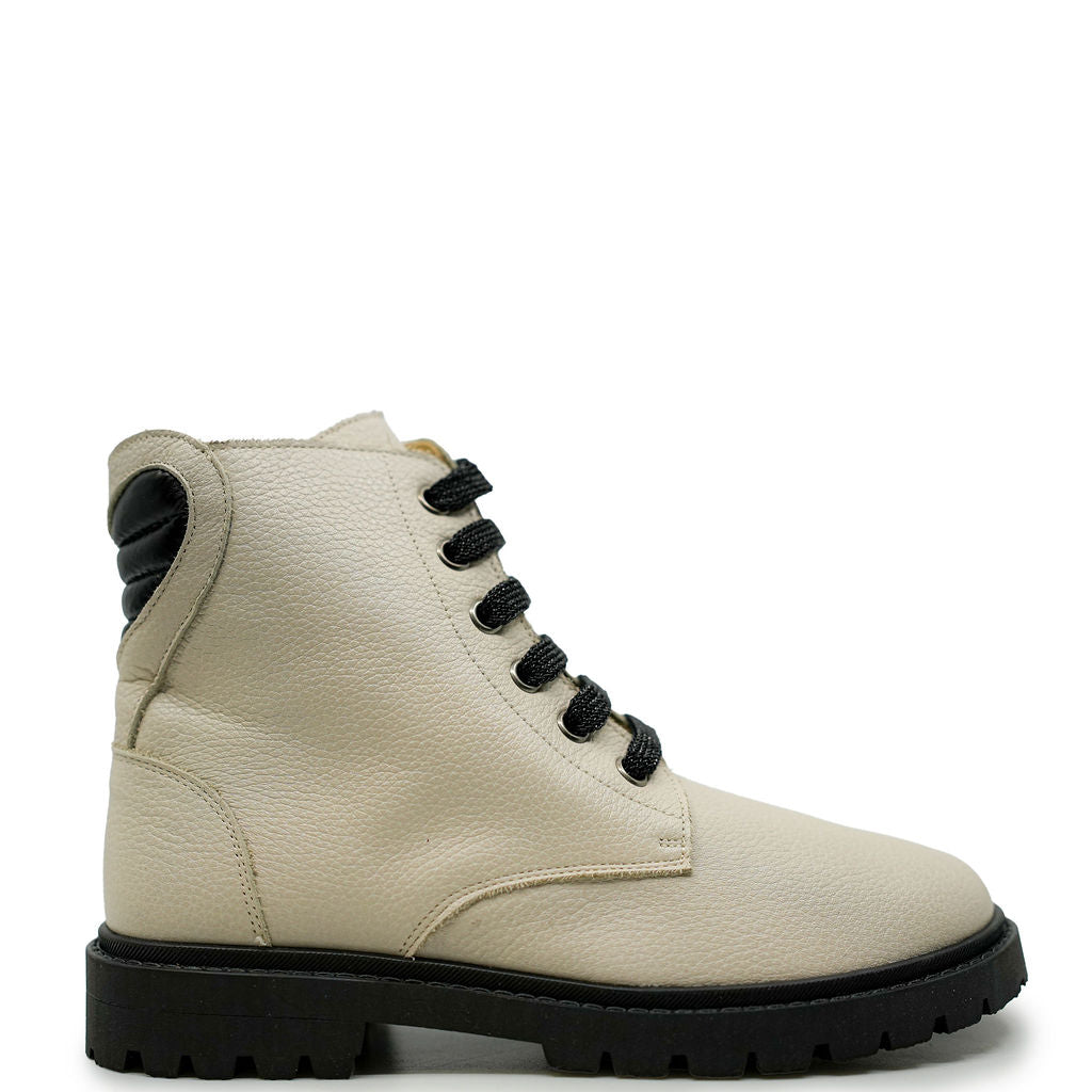 Andanines Ivory Pebbled Heart Bootie-Tassel Children Shoes