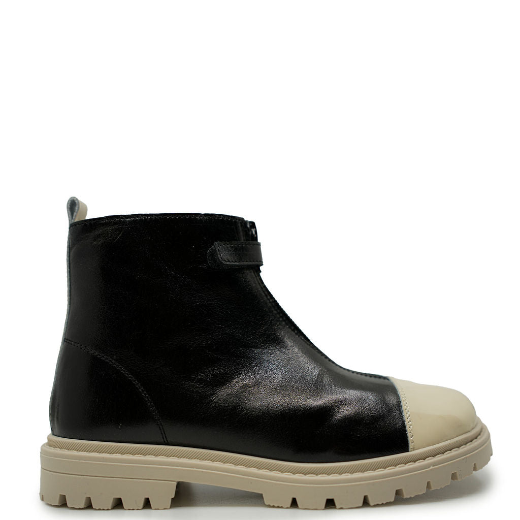 Andanines Black and White Captoe Zipper Bootie-Tassel Children Shoes