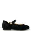Andanines Black Velvet Rhinestone Scalloped Mary Jane-Tassel Children Shoes