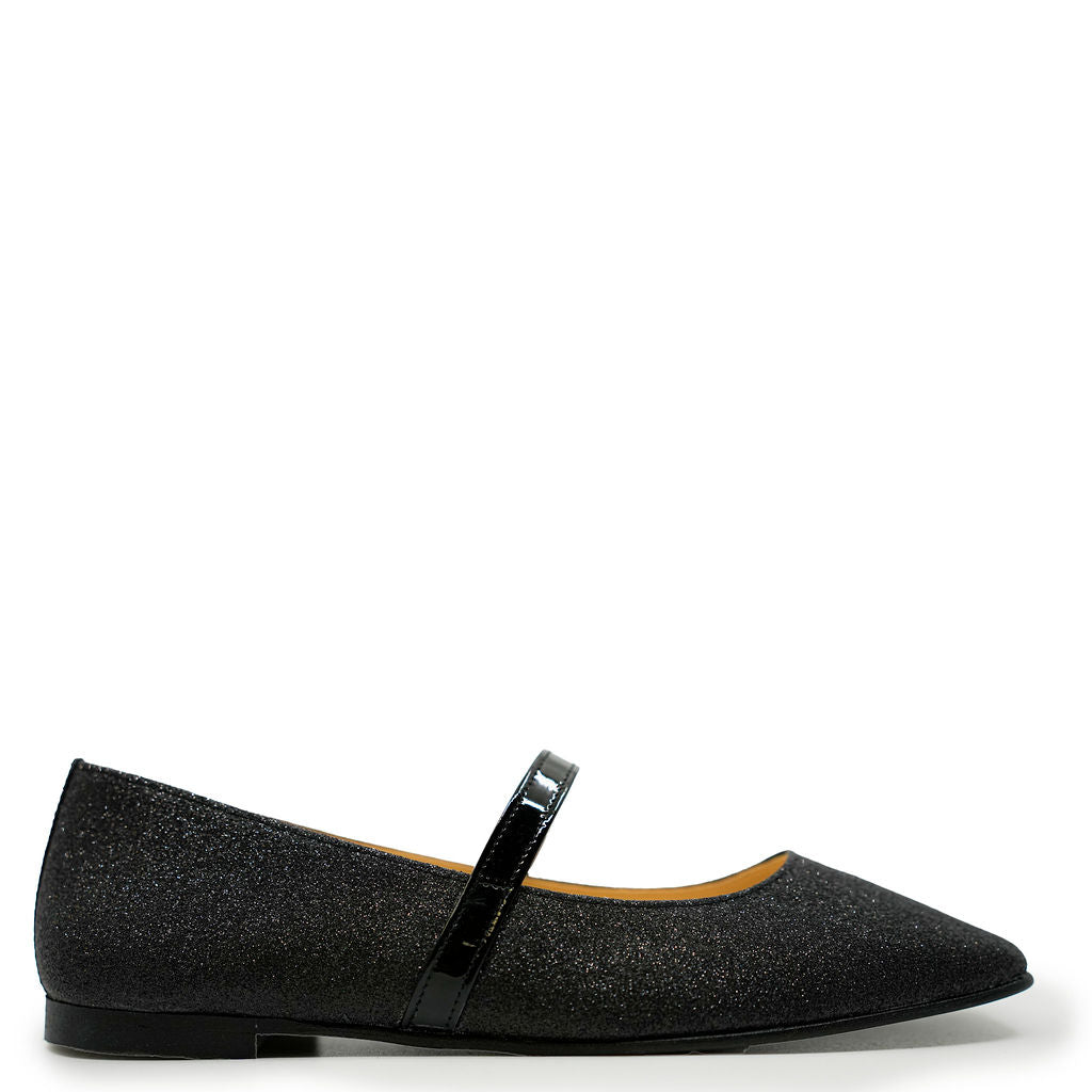 Andanines Black Sparkle Square Toe Mary Jane-Tassel Children Shoes