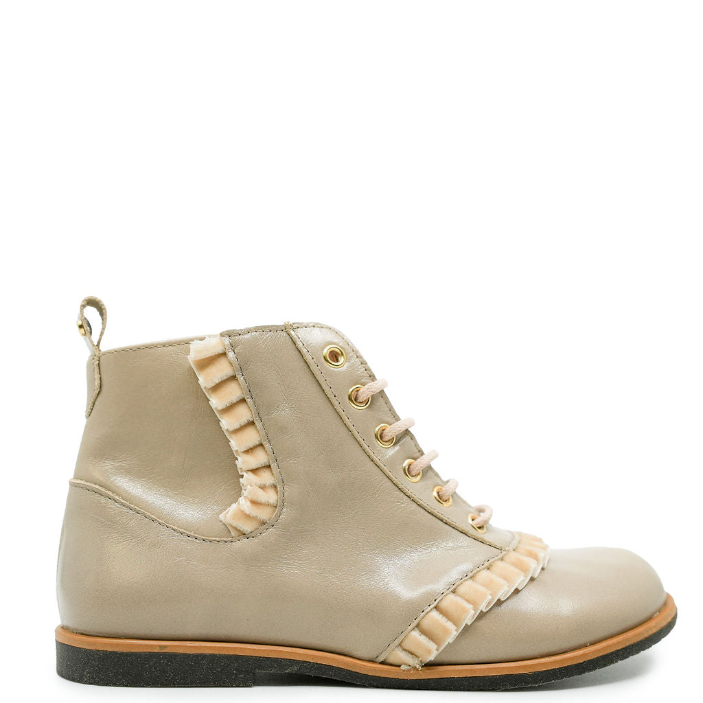 Manuela Taupe Ruffle Bootie-Tassel Children Shoes