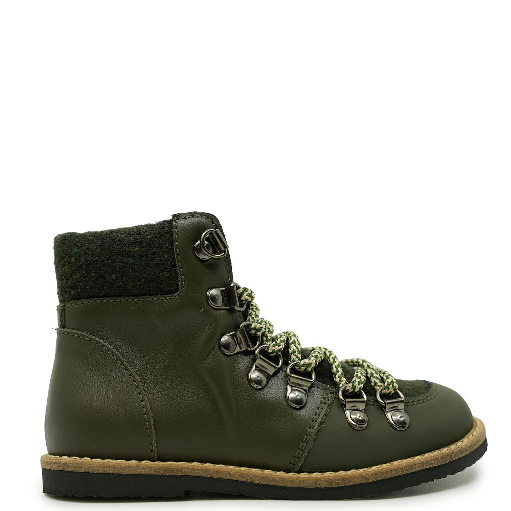 Manuela Olive Gum Combat Boot-Tassel Children Shoes