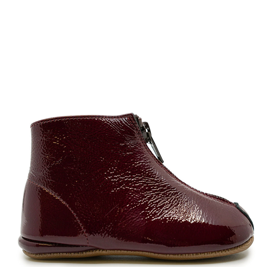 old Pepe Burgundy Patent Zipper Bootie-Tassel Children Shoes